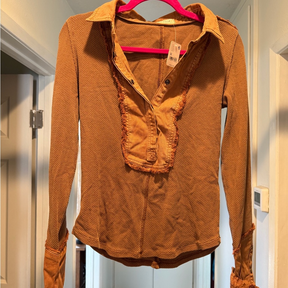 We The Free Brown Button-Down Shirt